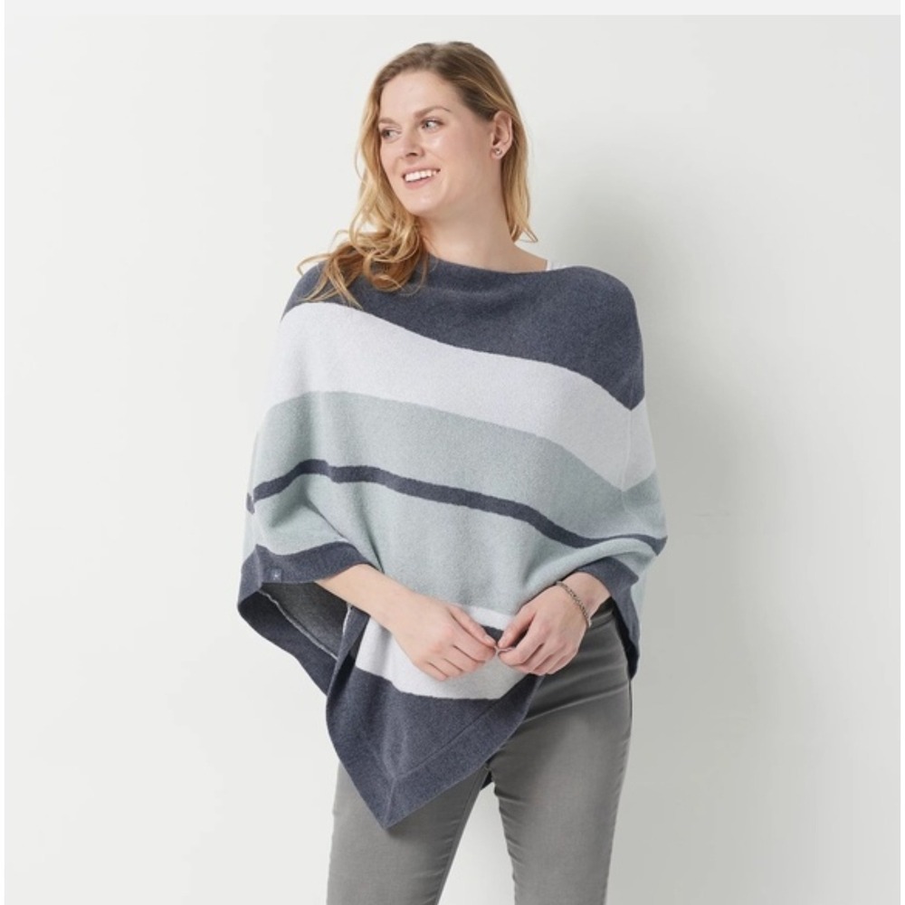 Barefoot Dreams CozyChic Ultra Lite Ocean Breeze Poncho Gray Stripe OS Plus EUC